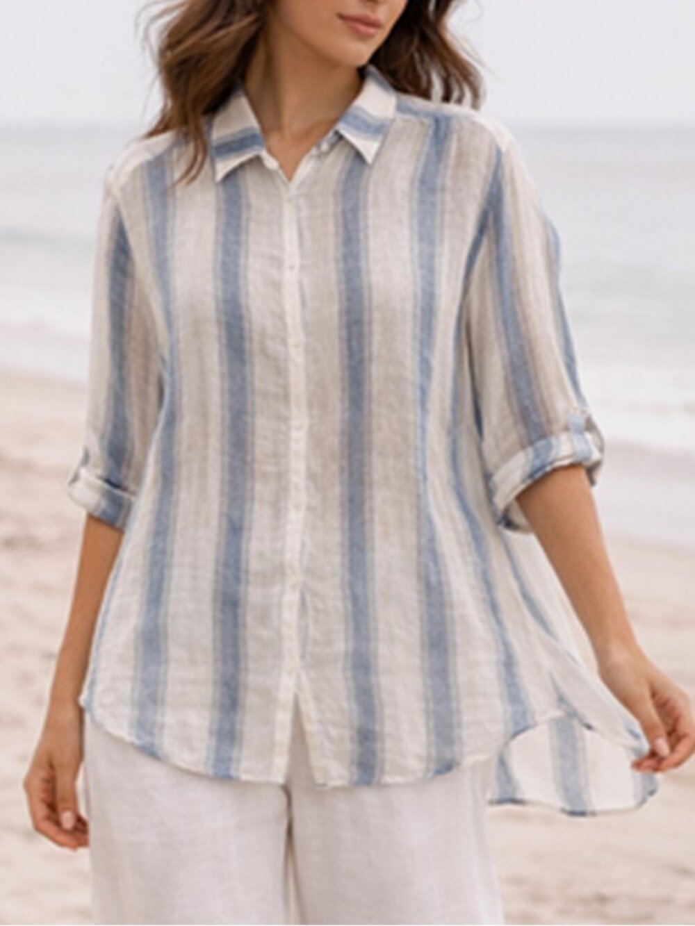Sundance 100% Linen Gauze Striped Easy Shirt